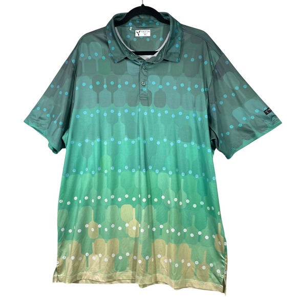 Yatta Golf Other - Yatta Golf Mens XL Green‎ Pickleball Paddle Print Polo Shirt Short Sleeve